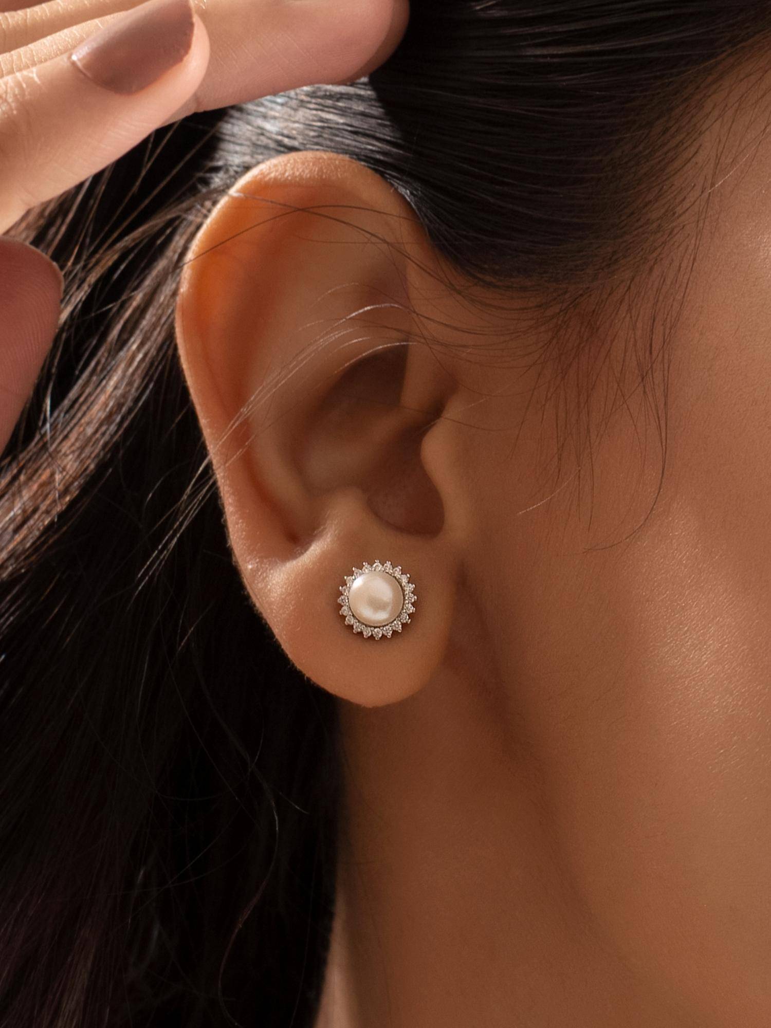 Nistra 925 Sterling Silver Pearl Sunshine Vibes Studs Earrings