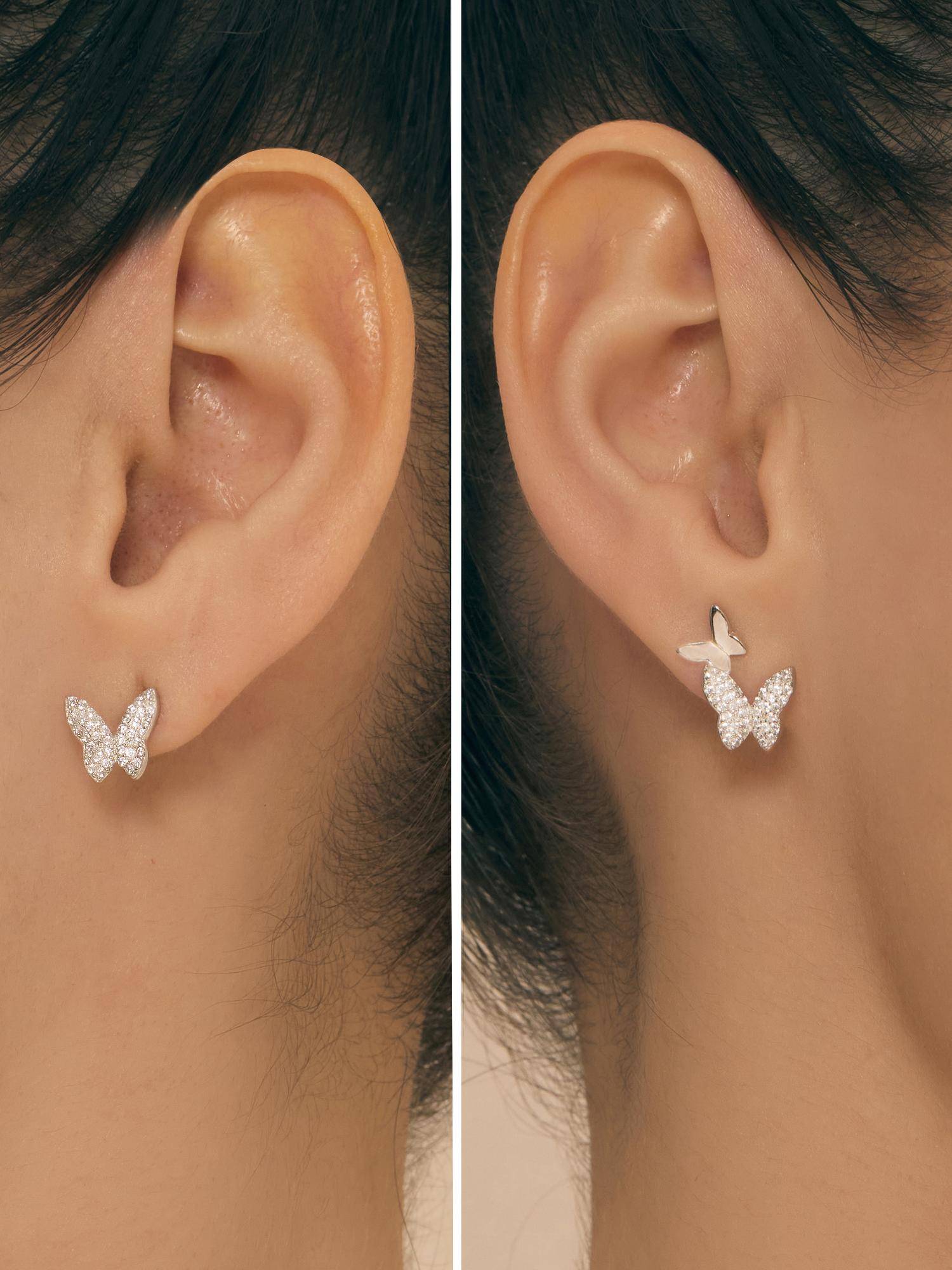 Nistra 925 Sterling Silver Butterfly Duo Charm Earrings