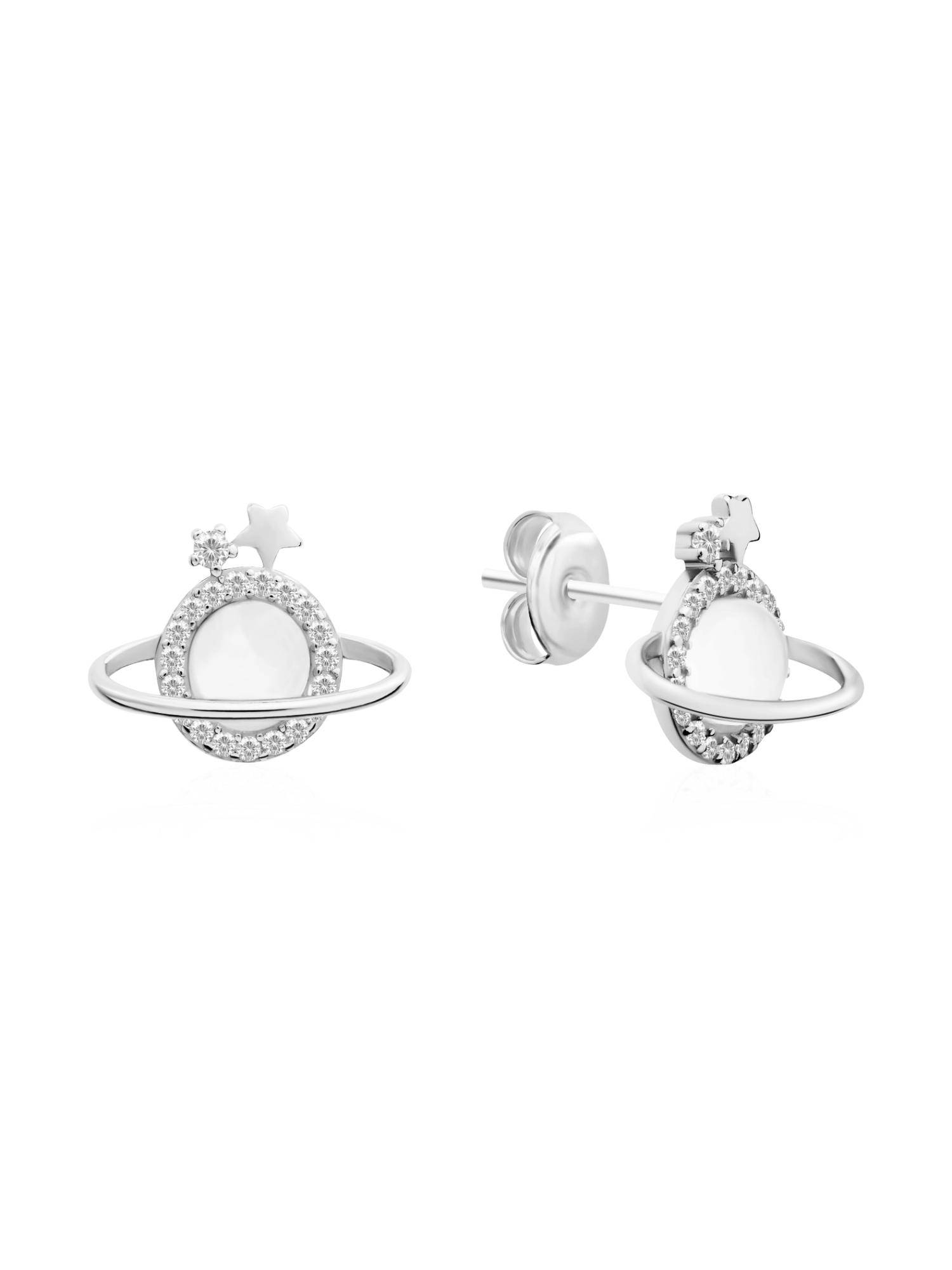 Nistra 925 Sterling Silver Shell Mini Cosmic Charm Studs