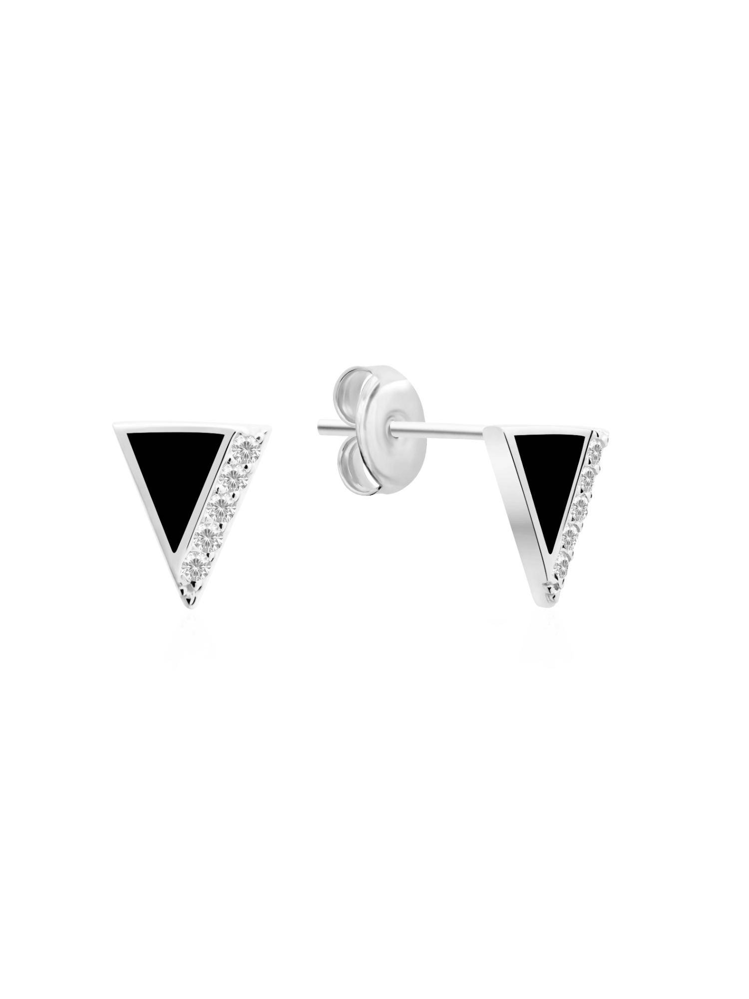 Nistra 925 Sterling Silver Black Onyx Tiny Triangle Studs