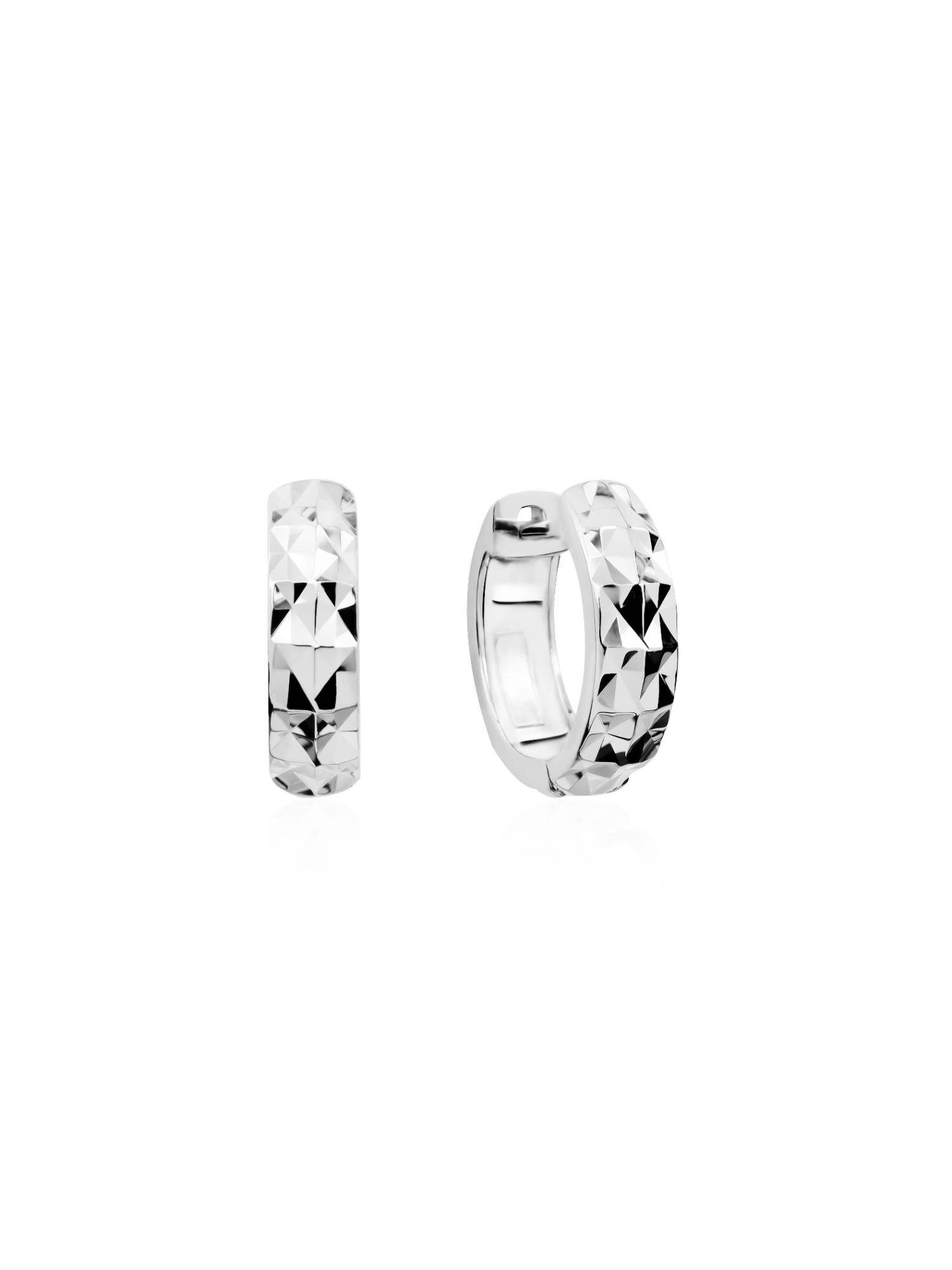 Nistra 925 Sterling Silver Mini Crinkle Sparkle Huggies Earrings