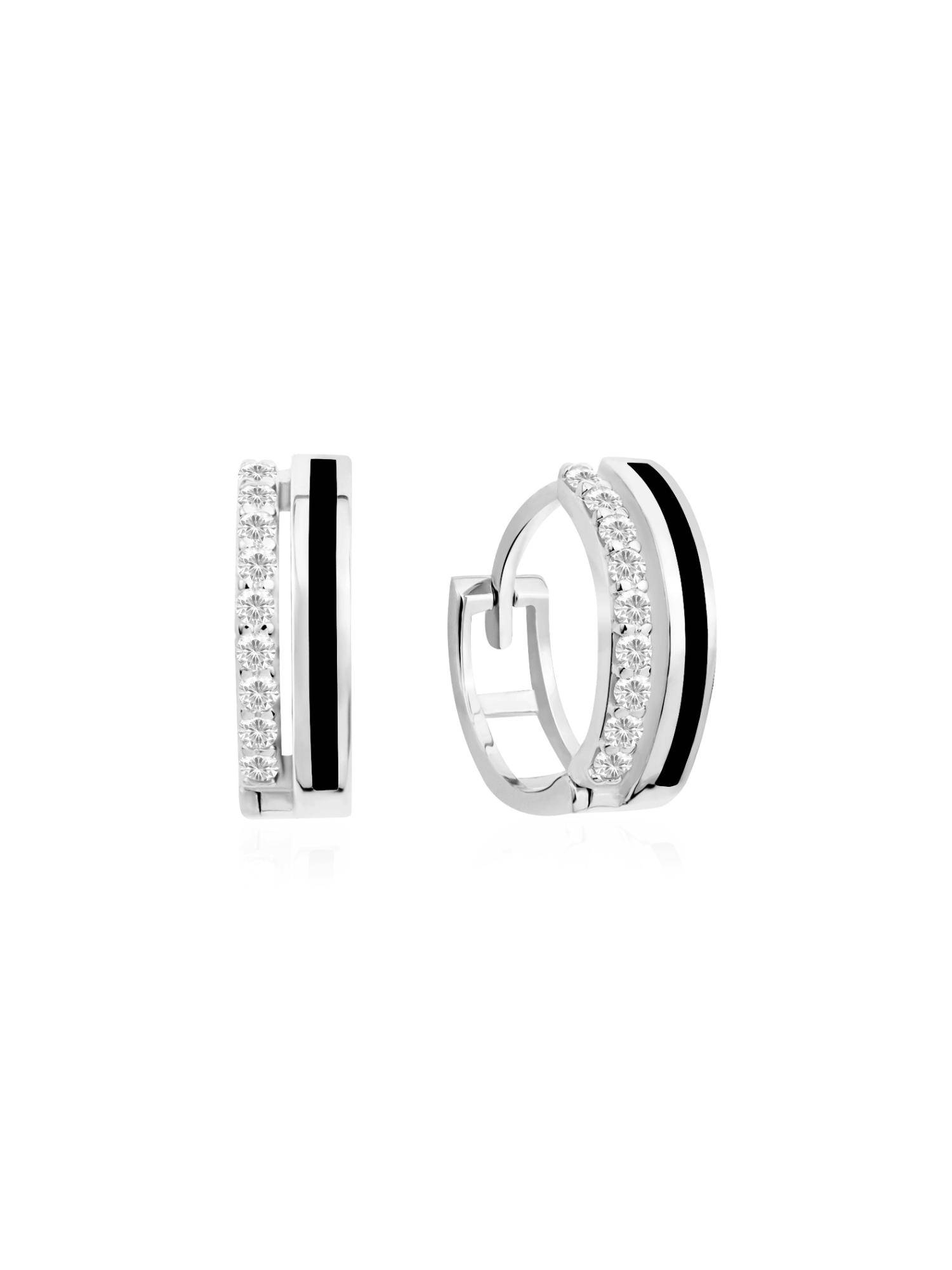 Nistra 925 Sterling Silver Black Onyx Spark Huggies