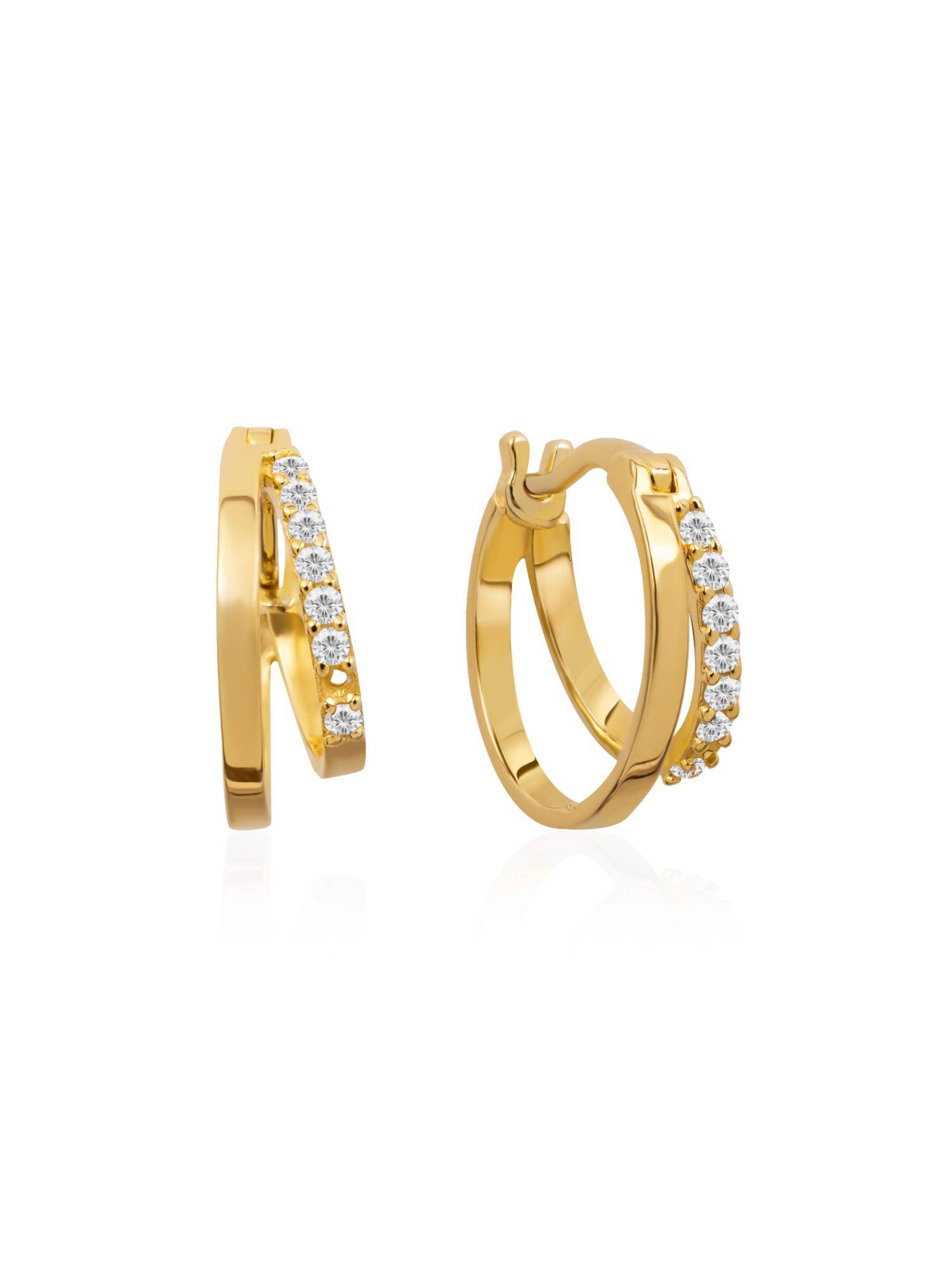 Nistra 925 Sterling Silver Double Glam Huggies Earrings