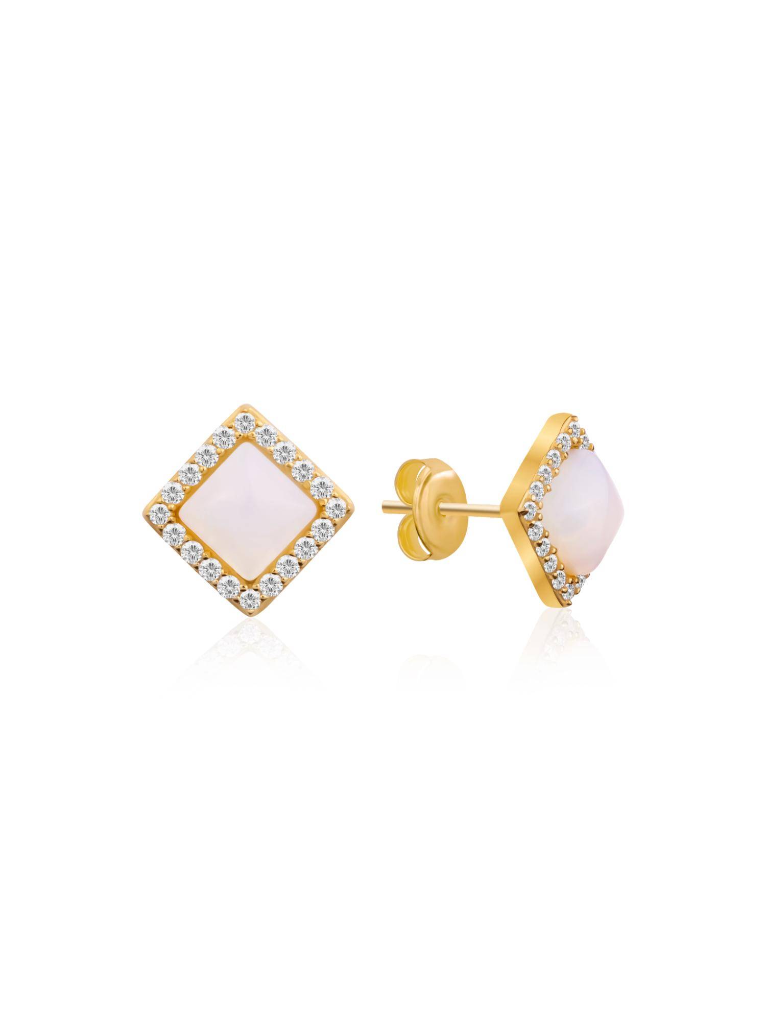 Nistra 925 Sterling Silver Opal Chic Square Earrings