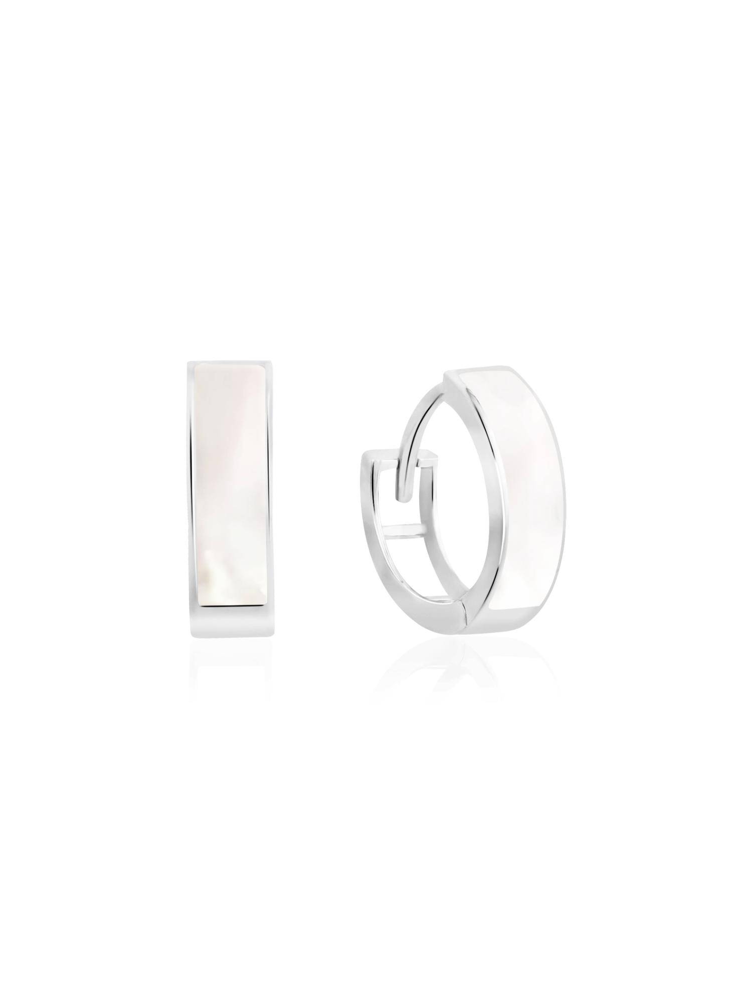 Nistra 925 Sterling Silver MOP Everyday Pearlshine Huggies