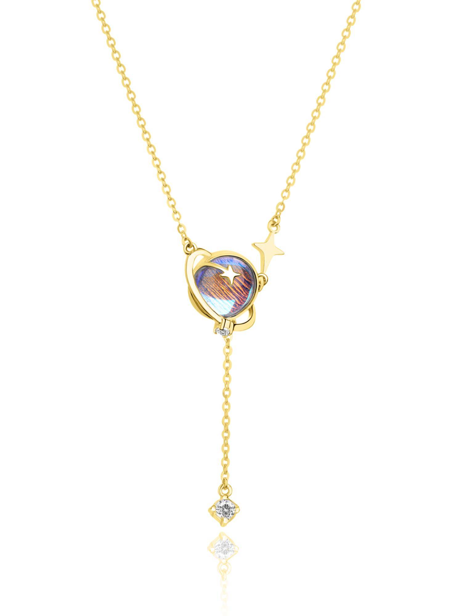 Nistra 925 Sterling Silver Moonstone Celestial Hoop and Star Necklace (Adjustable)