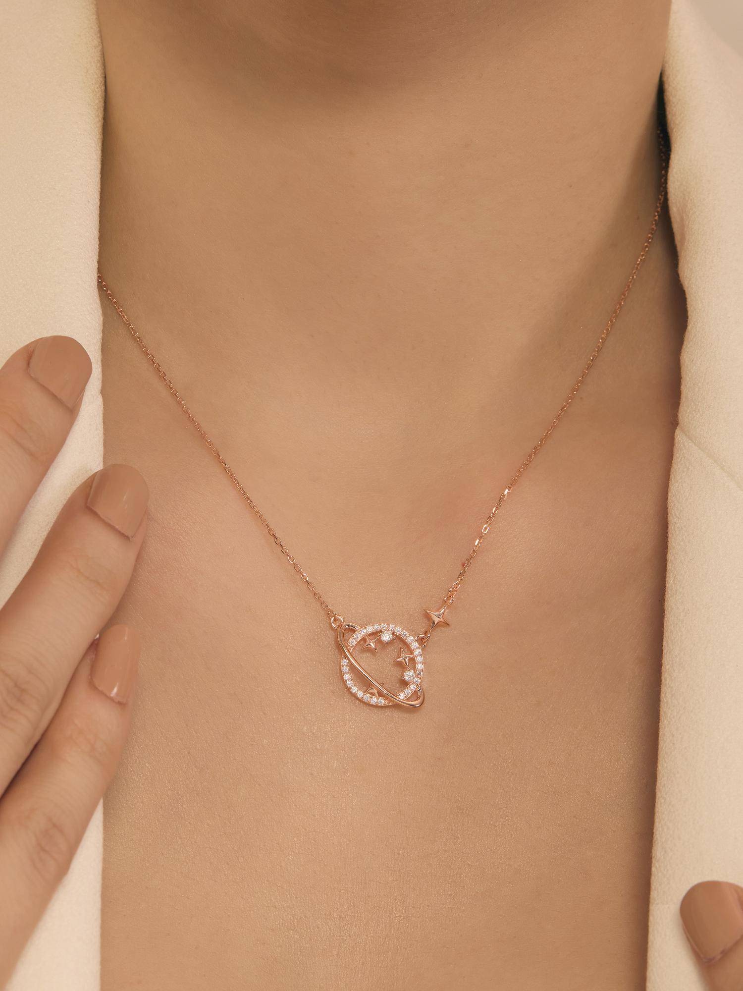Nistra 925 Sterling Silver Galaxy Spinner Necklace (Adjustable)