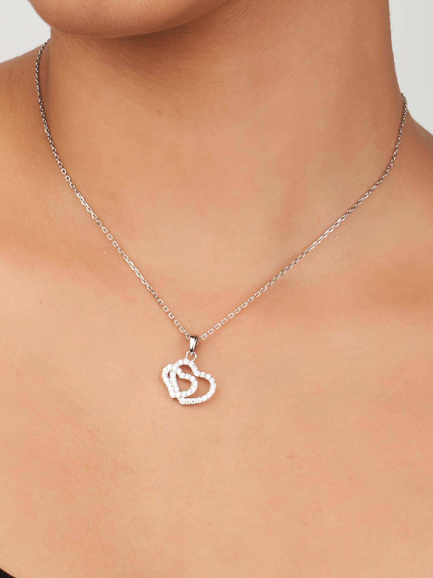 Nistra 925 Sterling Silver Hearts Intertwined Necklace (Adjustable)