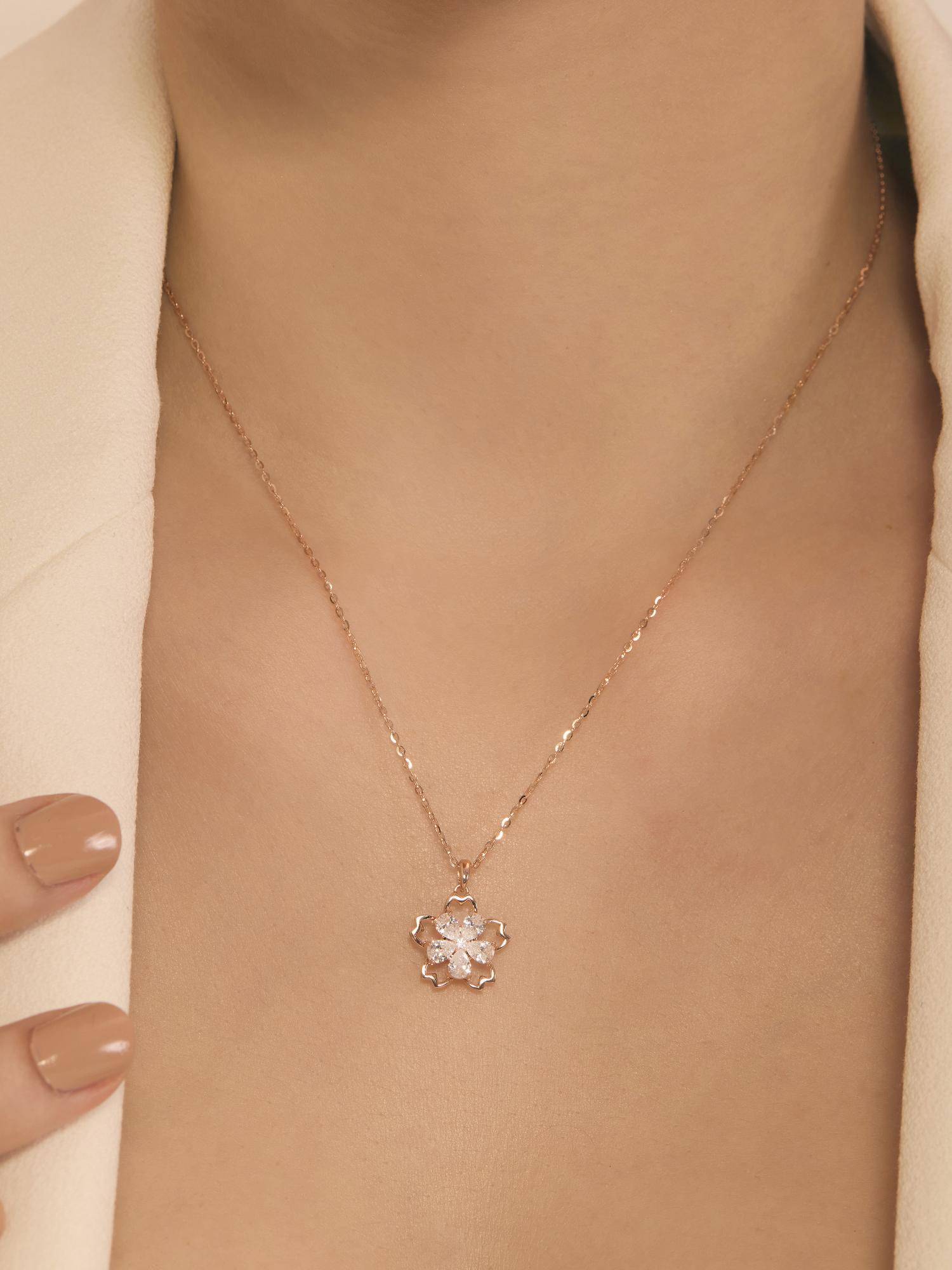 Nistra 925 Sterling Silver Cherry Blossom Spinner Necklace (Adjustable)
