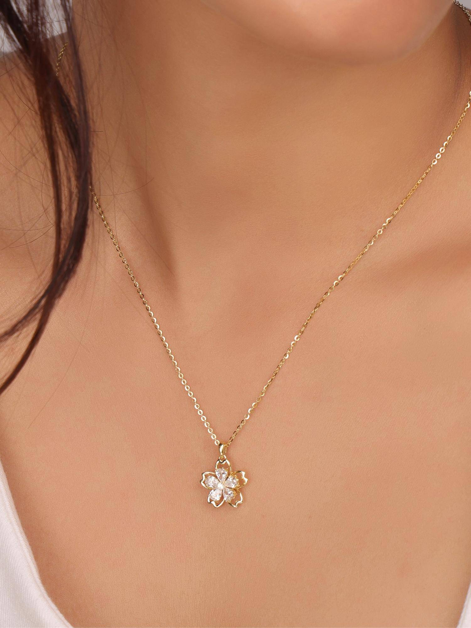Nistra 925 Sterling Silver Cherry Blossom Spinner Necklace (Adjustable)