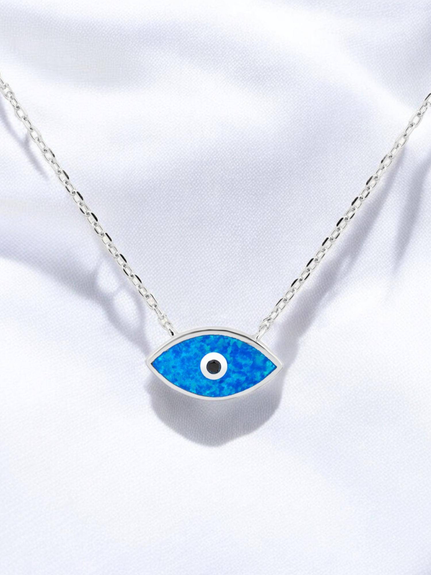 Nistra 925 Sterling Silver Created Opal Timeless Evil Eye Necklace (Adjustable)