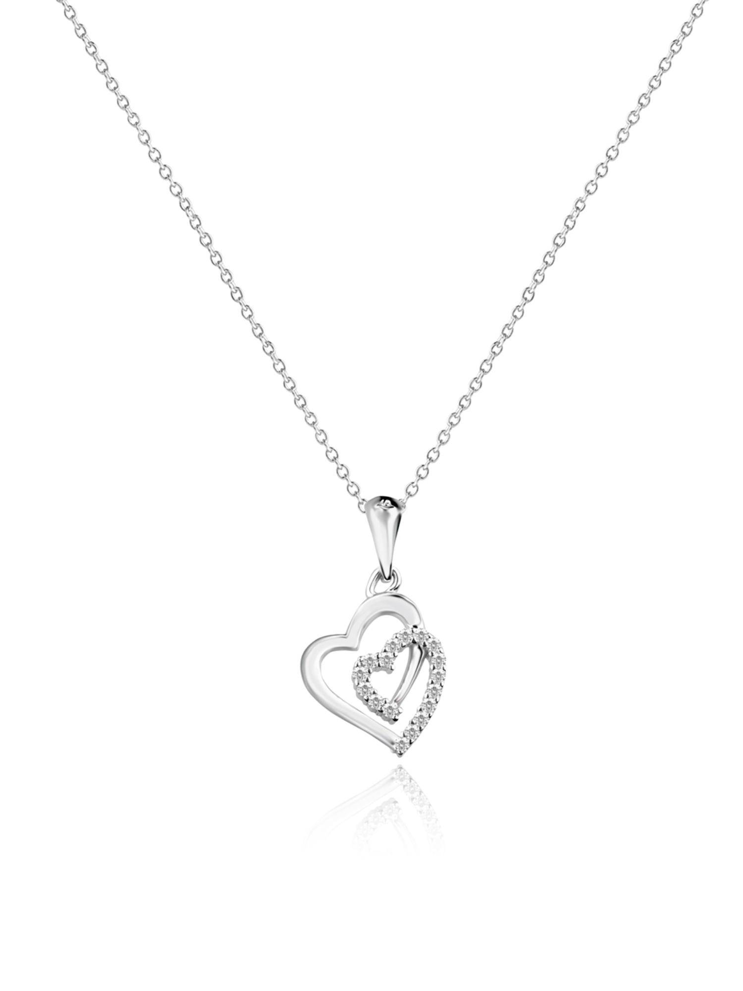 Nistra 925 Sterling Silver Dual Heart Glam Necklace (Adjustable)