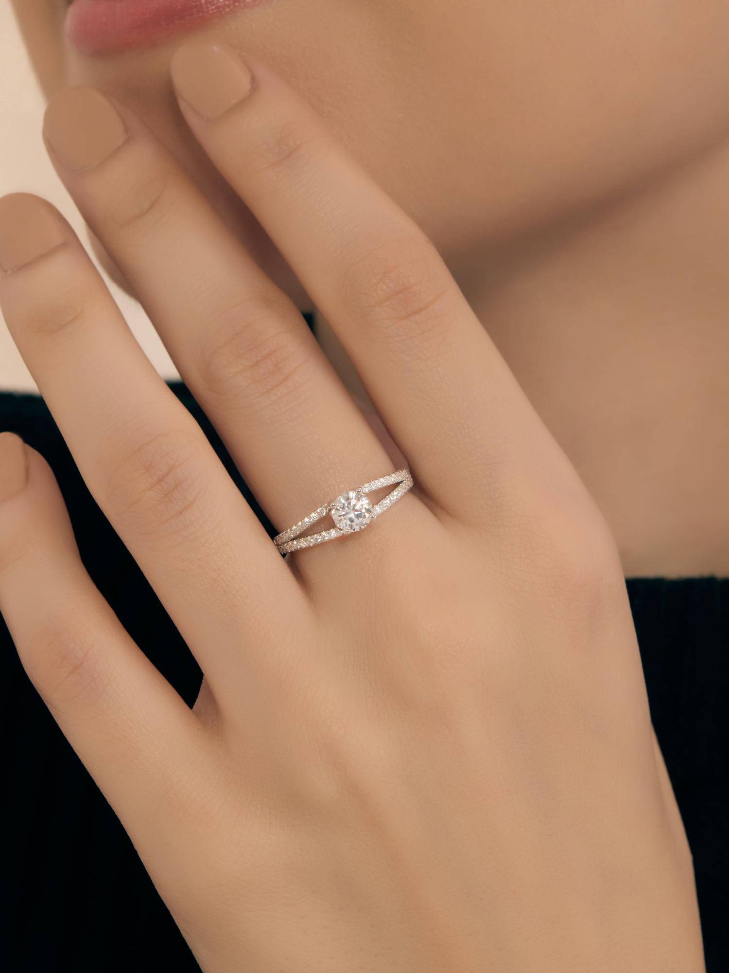 Nistra 925 Sterling Silver Double Glow Solitaire Ring (Adjustable)