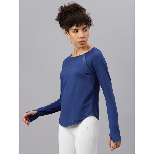 Fitkin women's blue round neck back laser cut design full sleeves