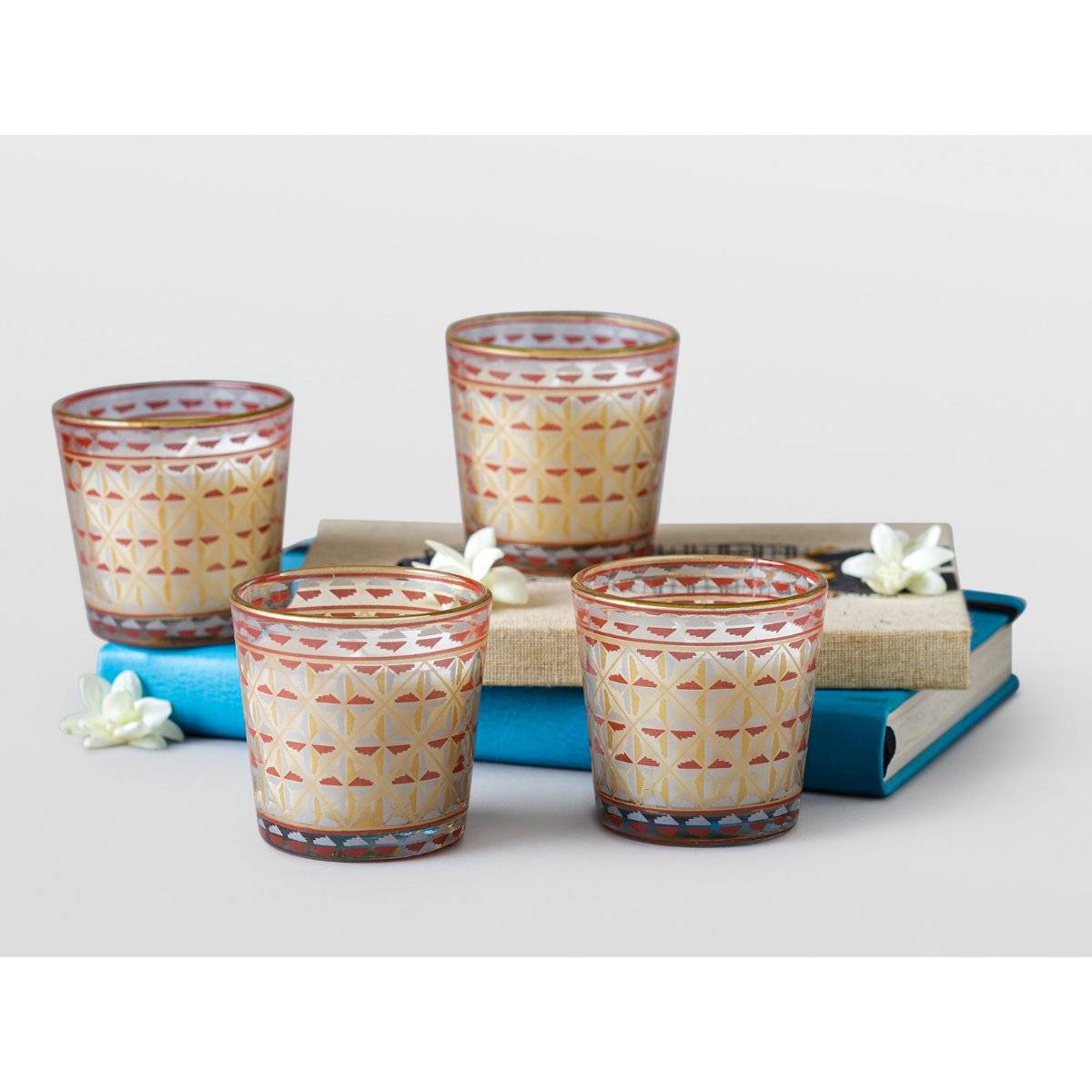 MiRooh Surajmukhi Burgundy Glass Candle (Pack of 4)
