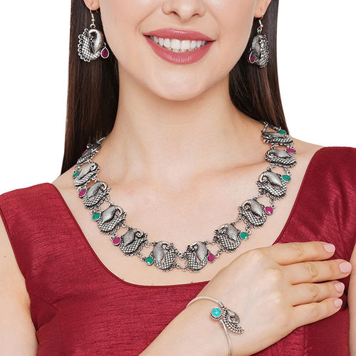 Fida Ethnic Oxidised Silver Elegant Jewellery Set for Women