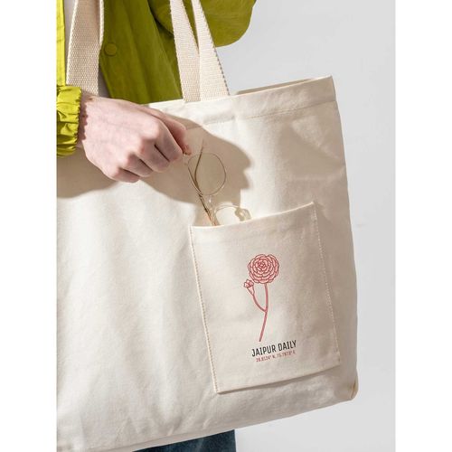 DailyObjects 100% Cotton Canvas Jaipur City Womens Large Tote Bag White