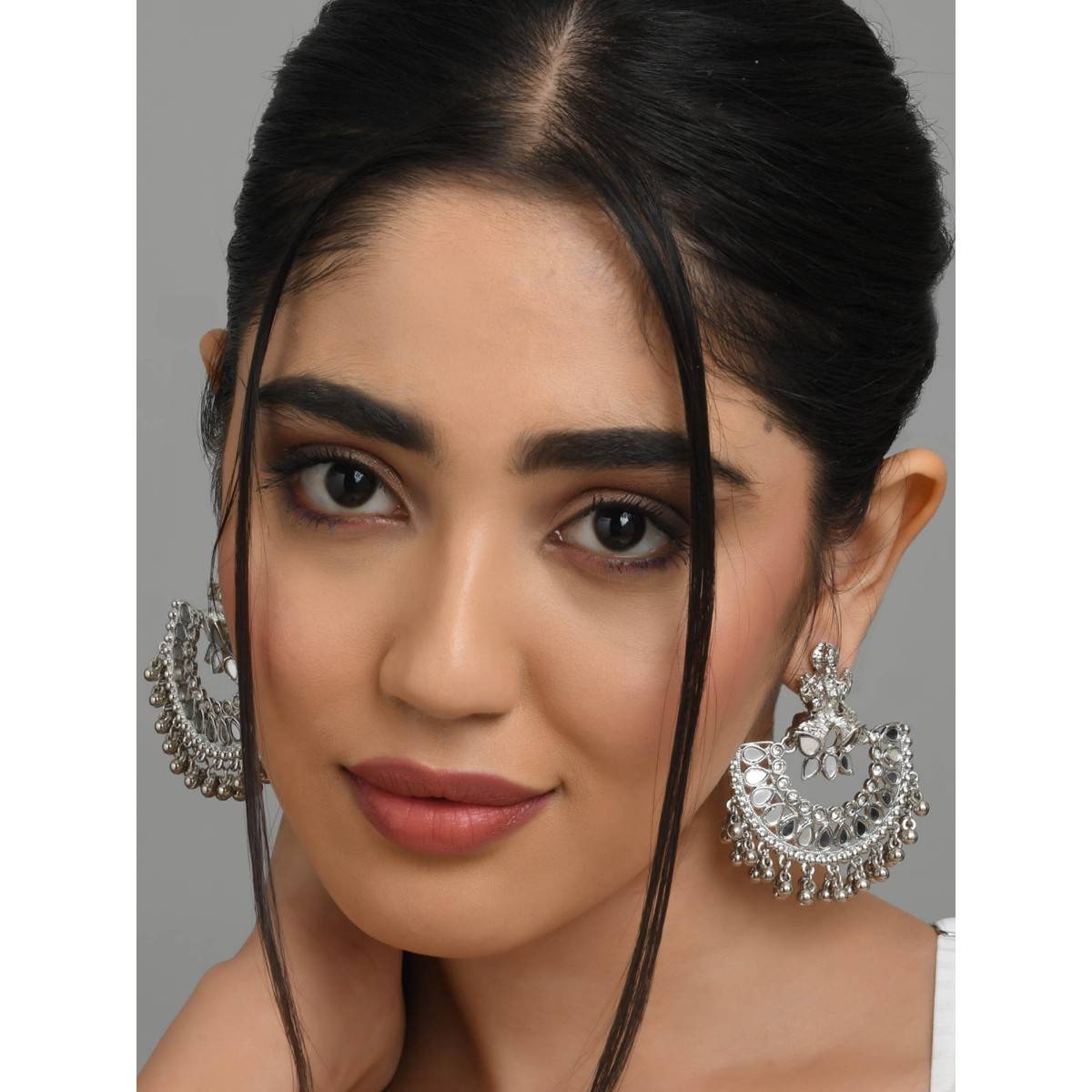 Fida Ethnic Silver Plated Beaded Drop Earring for Women