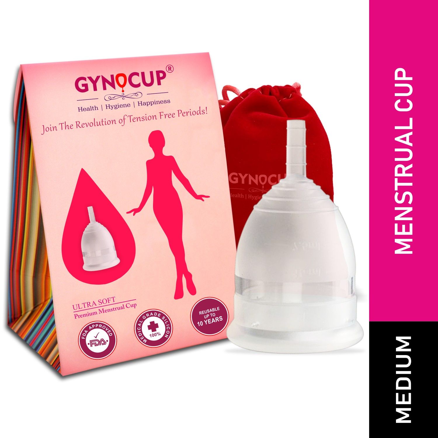 GynoCup Premium Menstrual Cup For Women, Fda Approved Transparent Medium Size