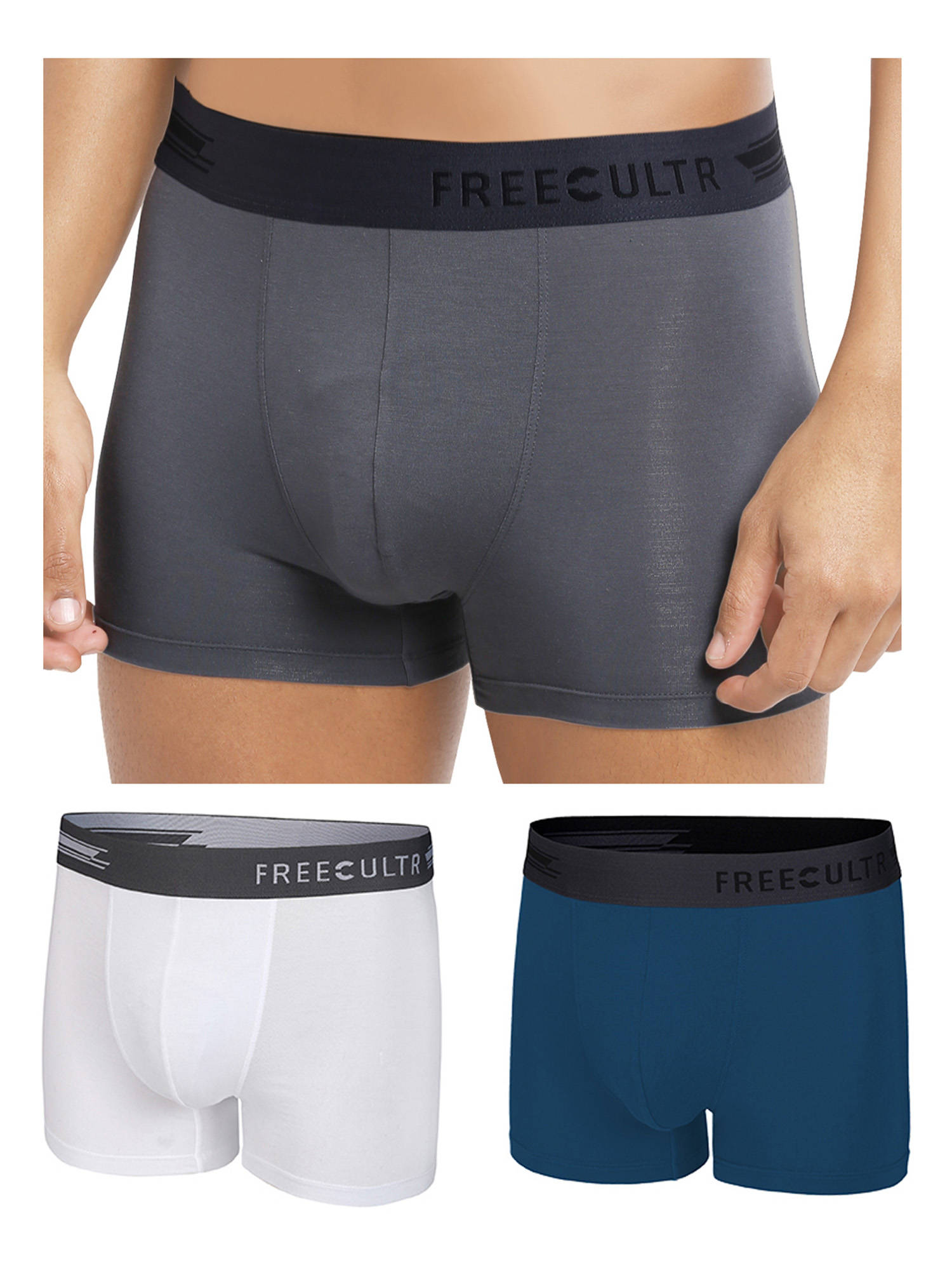 FREECULTR Anti-Microbial Air-Soft Micromodal Underwear Trunk Pack Of 3 - Multi-Color (XXL)