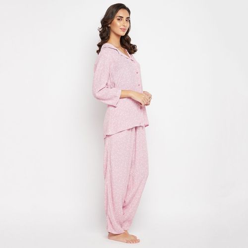 Buy Clovia Print Me Pretty Top & Pyjama Set in Baby Pink - 100