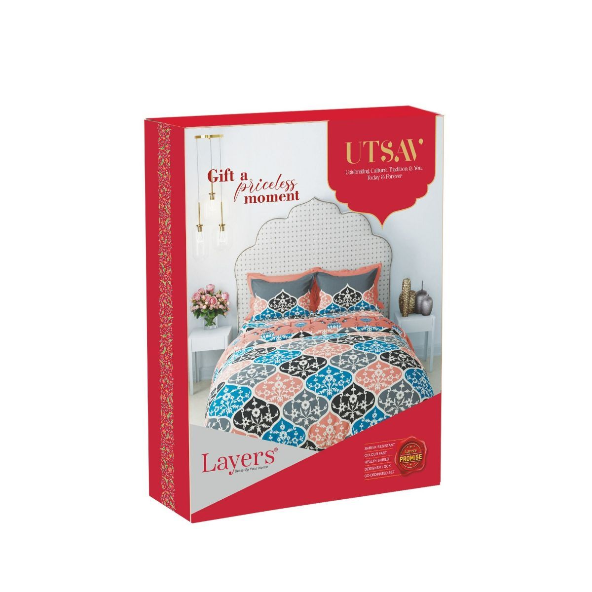 Buy Layers Utsav Cotton Festive Printed Double Bedsheet Gift Set Online