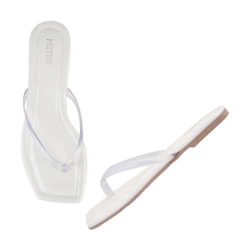 Buy Metro Womens White Flat ChappalsMetro White Synthetic Solid