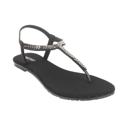 Buy Metro Womens Black Flat SandalsMetro Black Synthetic