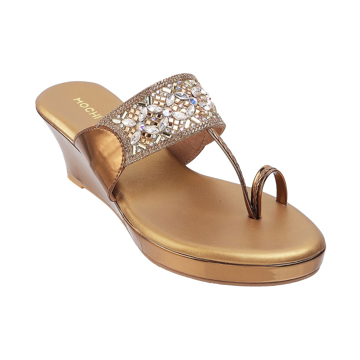 Mochi Women Gold Block Heel Fashion/Partywear Sandal – SaumyasStore