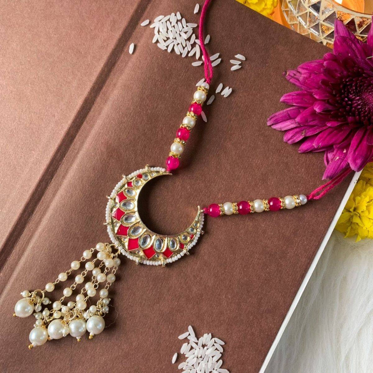 I Jewels Pink Designer Pearl Hanging Lumba Bracelet