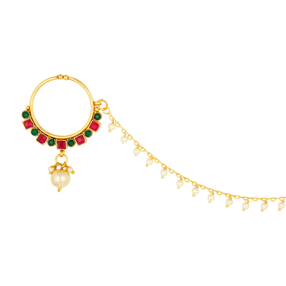 Buy Priyaasi Women Gold-Plated Kundan Stone-Studded Chained Nose Ring Online