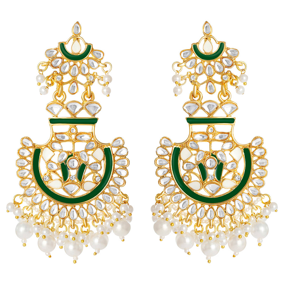Peora Gold Plated Kundan Pearl Green Enamel Meenakari Crafted Chandbali (PF09E005G)
