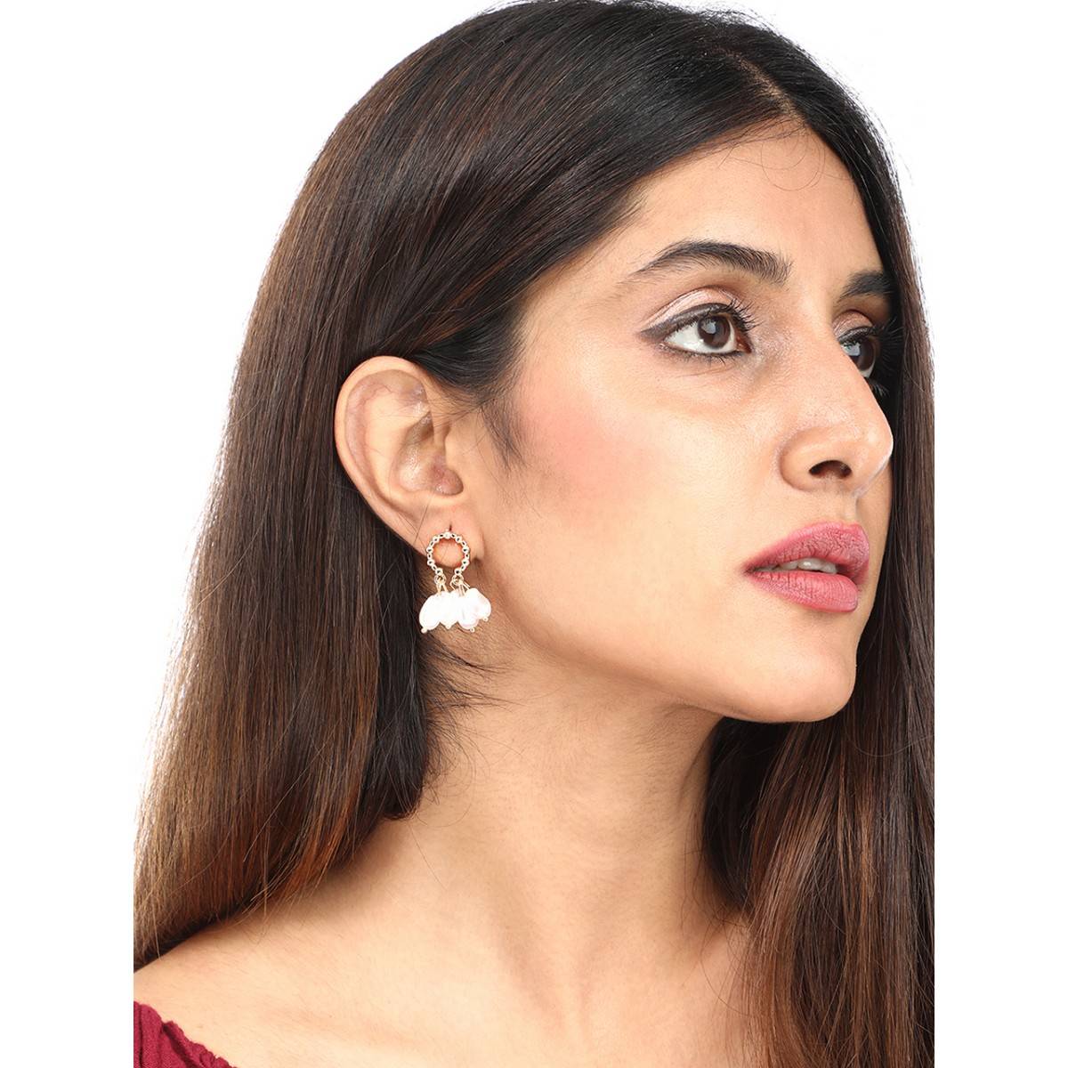 Yellow Chimes Gold Tone Oval Shape Pearl Drop Earrings