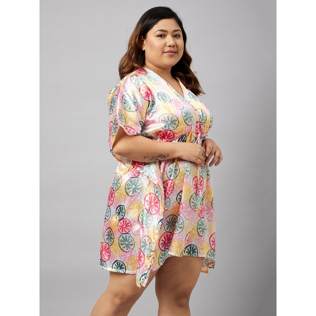 Secrets By ZeroKaata Women Printed Plus Size Kaftan Nightdress-Peach ...