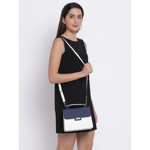 Buy KLEIO Royal Blue White Solid Faux Leather Handbags Online