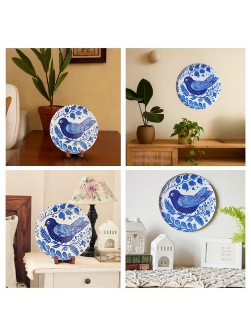 Ritualistic Birds Single Wall Plate For Home Decoration With 10 Inch Stand