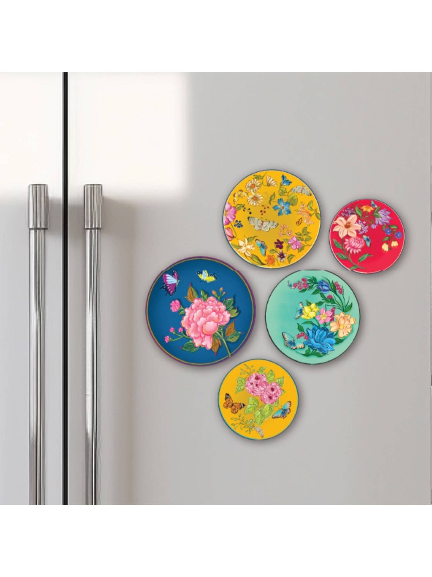 Ritualistic Pushpam Art Metal Fridge Magnets Stylish Fridge Magnet (Set of 5)
