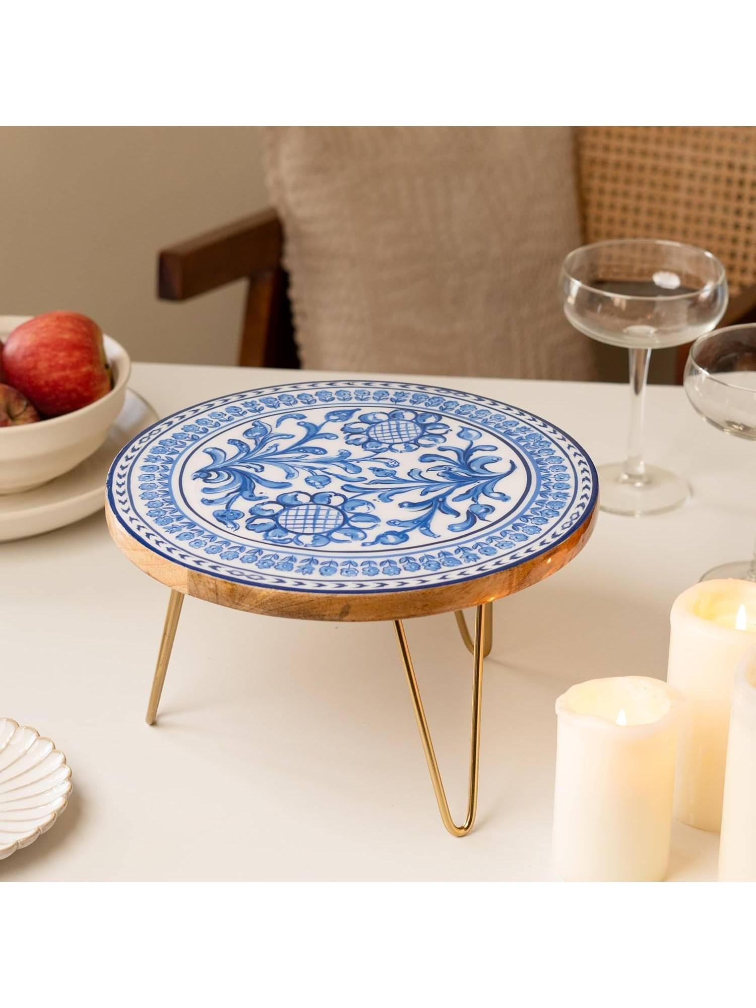 Ritualistic Holland Wooden Cake Stand with Metal Legs | Elegant Cake Display