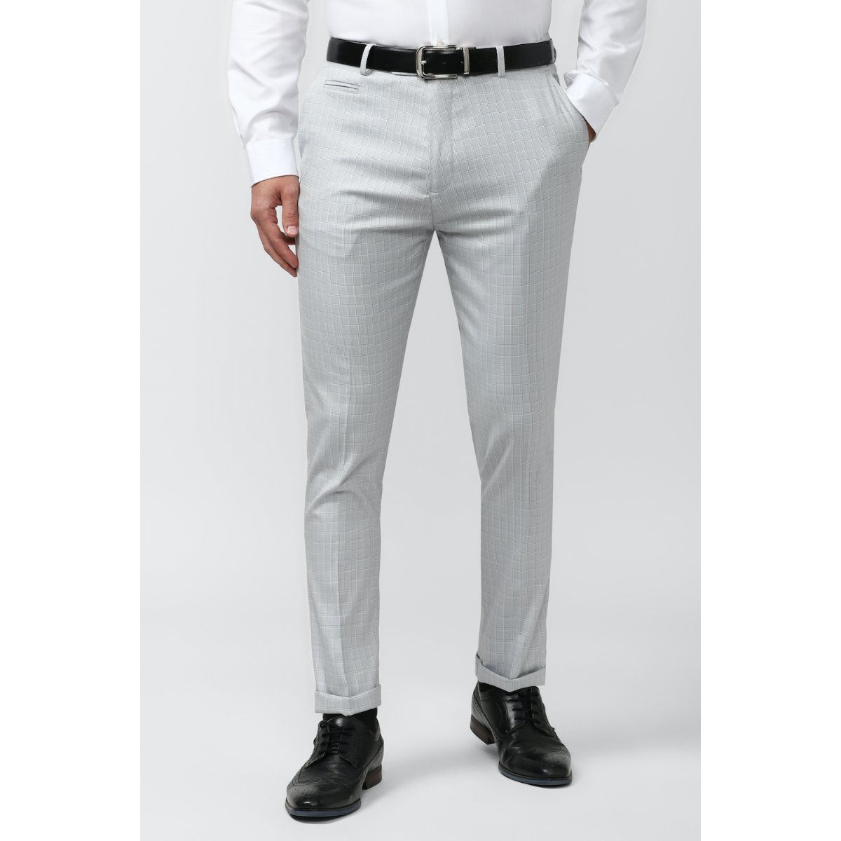 Buy Men Blue Carrot Fit Check Flat Front Formal Trousers Online - 706358 |  Louis Philippe