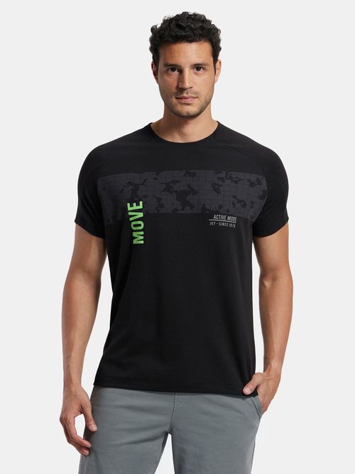 Jockey MV02 Men Super Combed Cotton Printed Active Wear T-Shirt Black  Printed