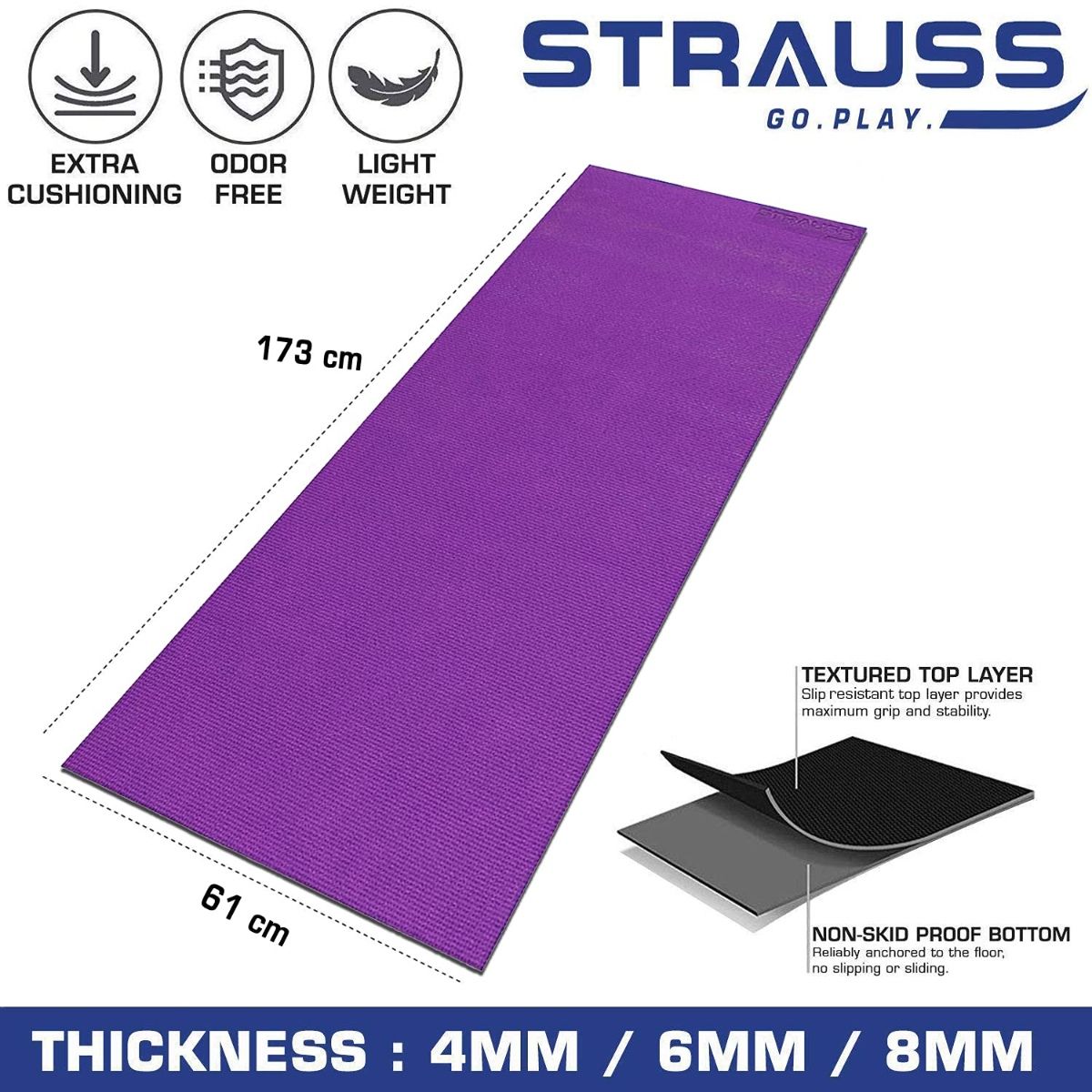 Buy Strauss Yoga Mat 8 mm Purple Online