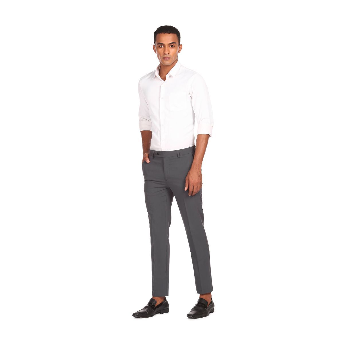 Buy Men Grey Super Slim Fit Solid Formal Trousers online  Looksgudin