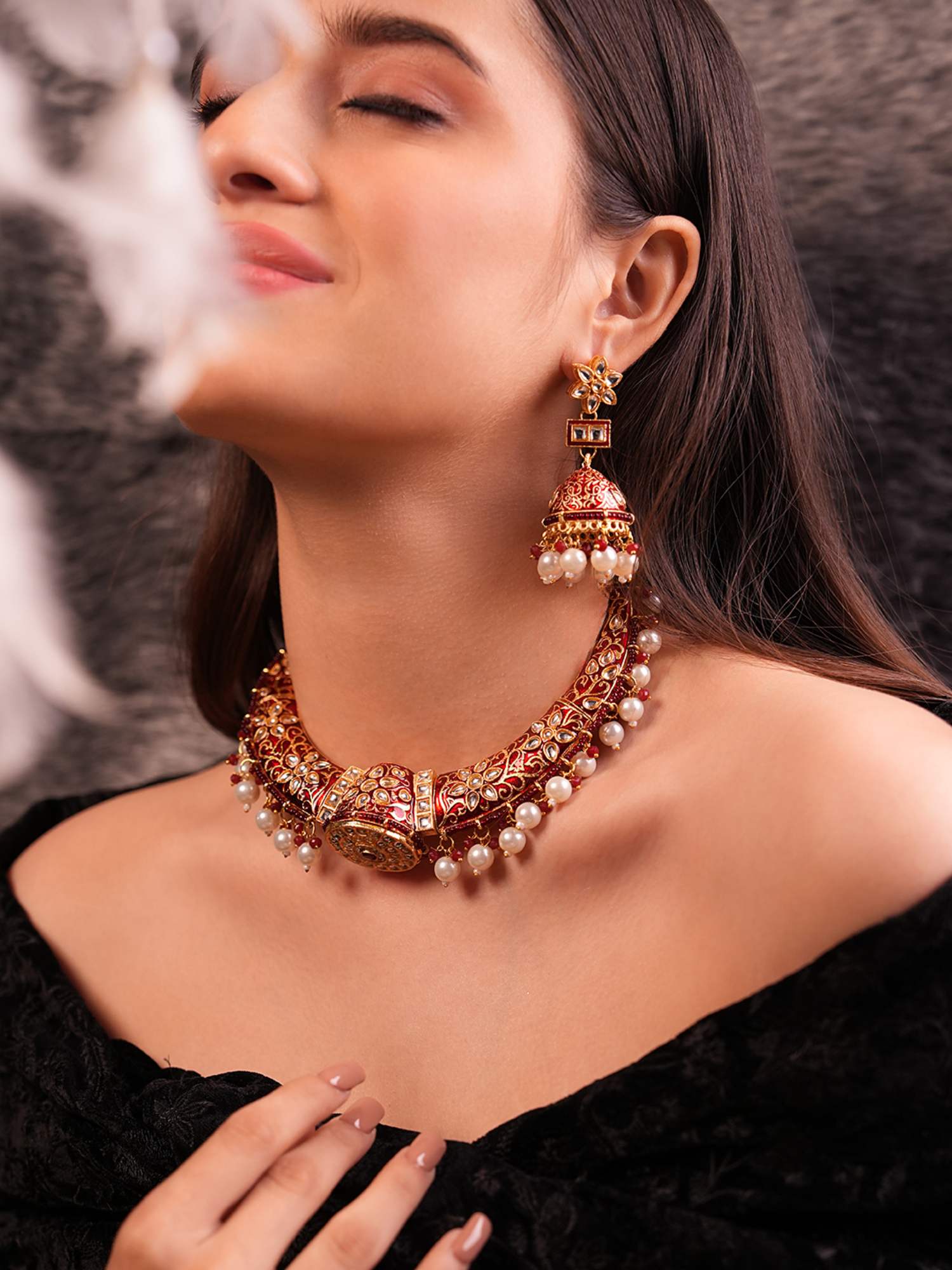 BINNI Meenakari Pearl Red Choker Set