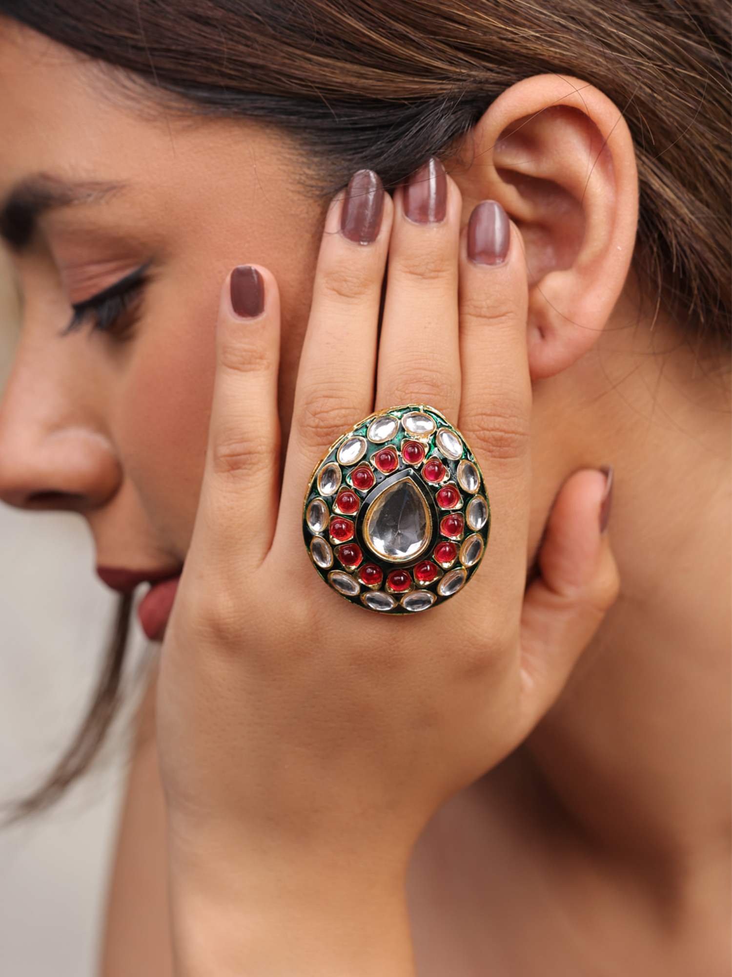 BINNI Regal Ruby Kundan Ring