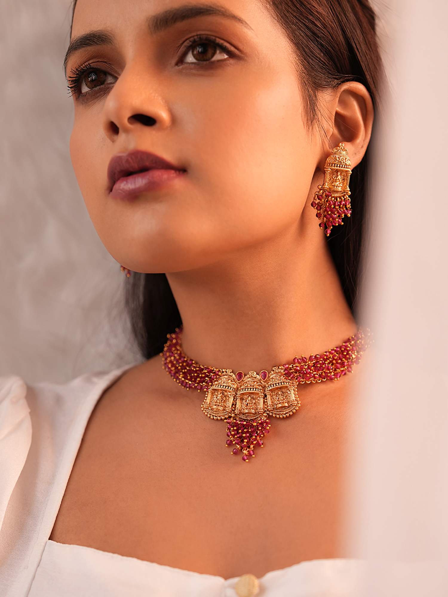 BINNI Golden Laxmi Rani Wine Beaded Necklace Set