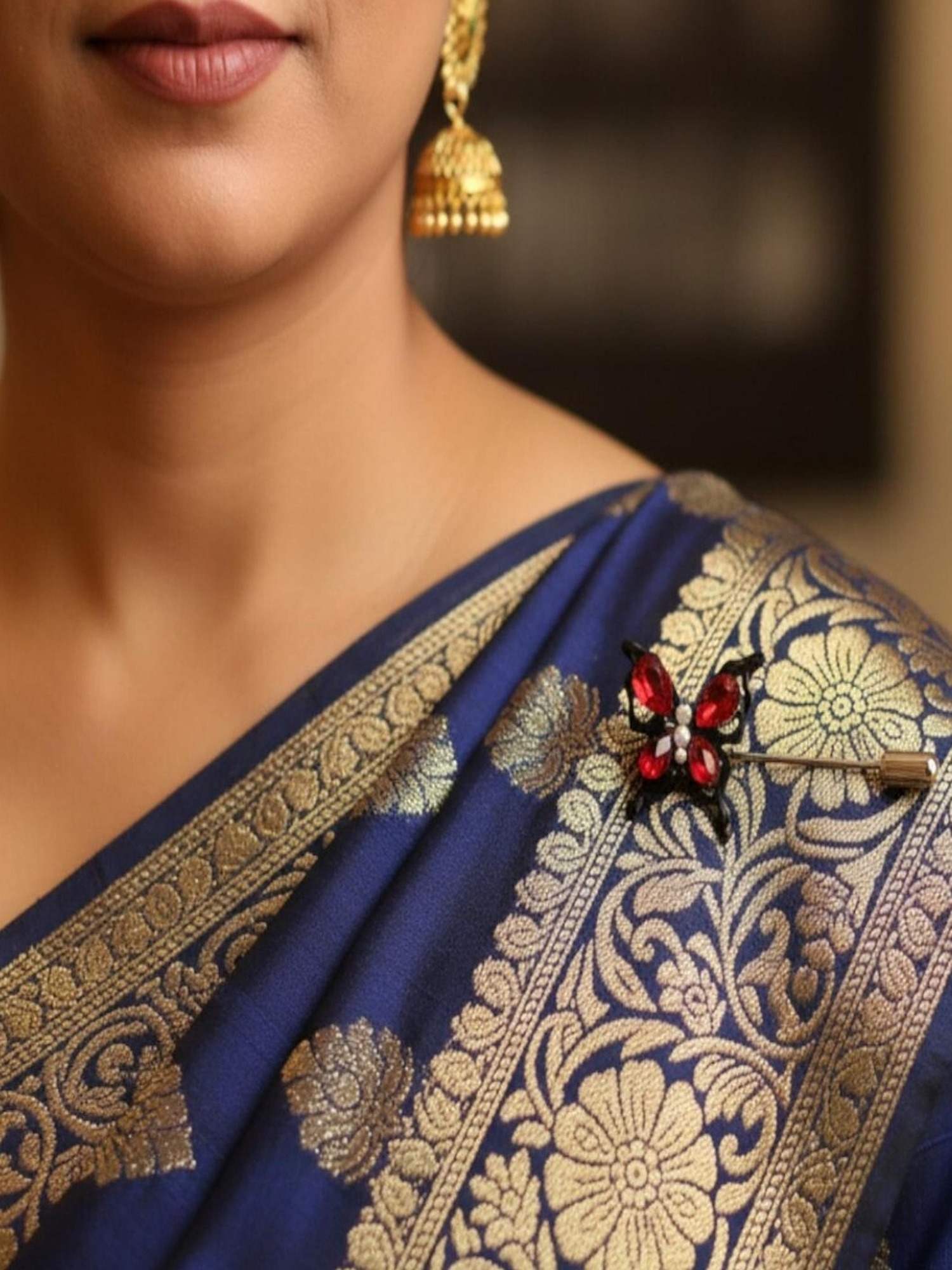 Accessher Red Butterfly Enamel Saree Brooch Lapel Pin