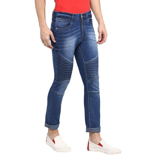 Urbano Fashion Men Blue Biker Pattern Slim Fit Jeans Stretchable