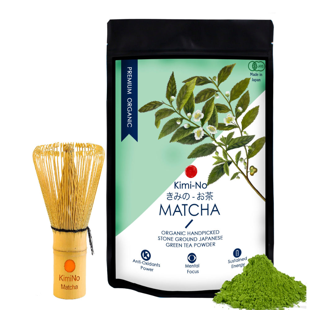 Kimino Matcha Japanese Organic Matcha Green Tea Powder & Bamboo Matcha Whisk