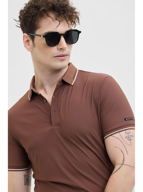 Buy Snitch Brown Technical Stitchless Polo T-Shirt Online