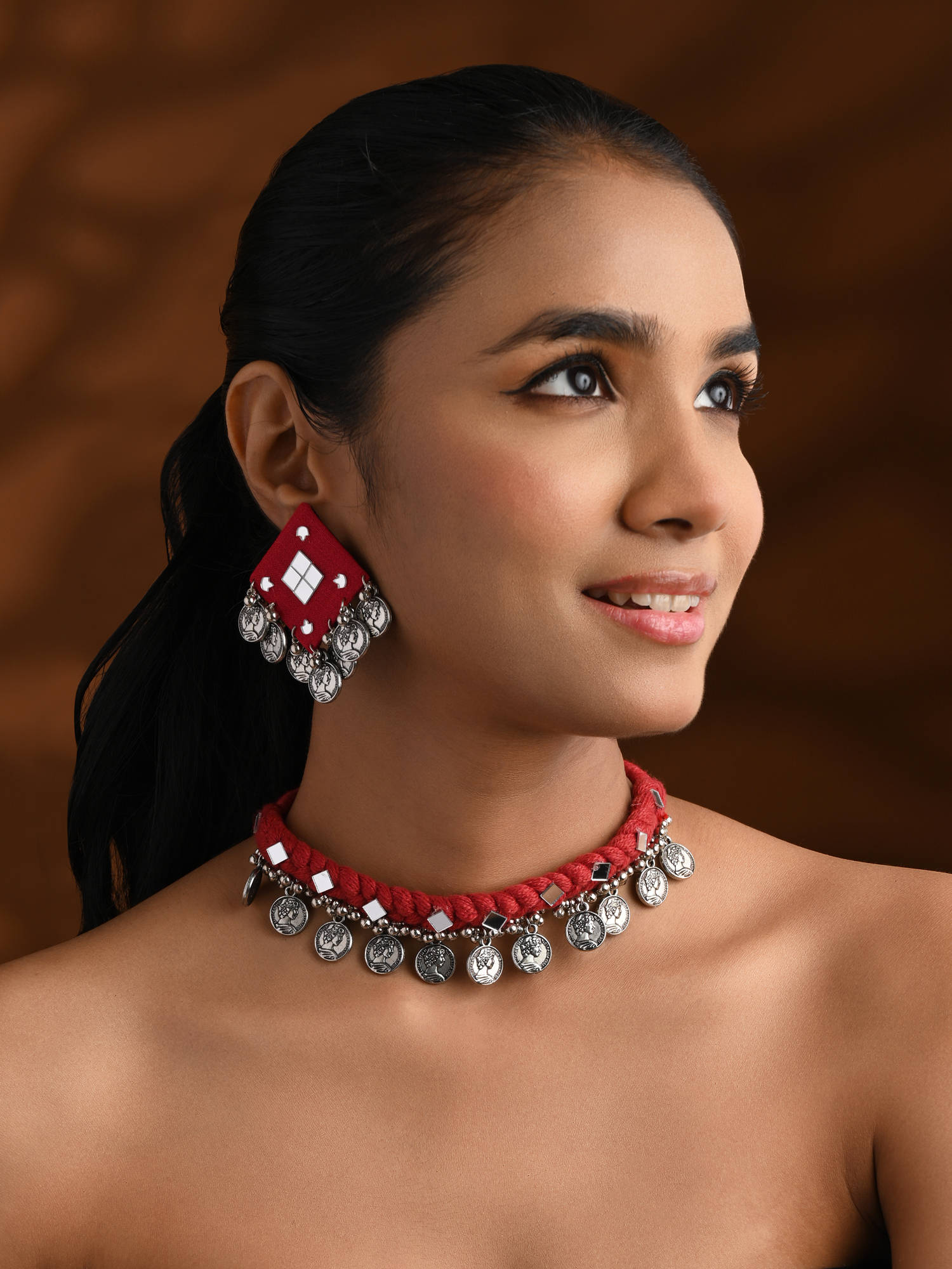 I Jewels Silver Plated Designer Oxidised Jewellery Set for Women